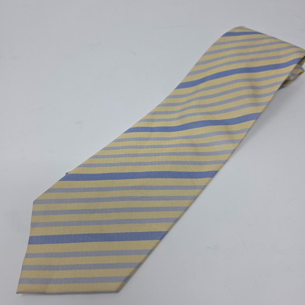 Off Island By Tommy Bahama Tie Mens Yellow Blue Stripe 100% Silk Handmade Y2K‎